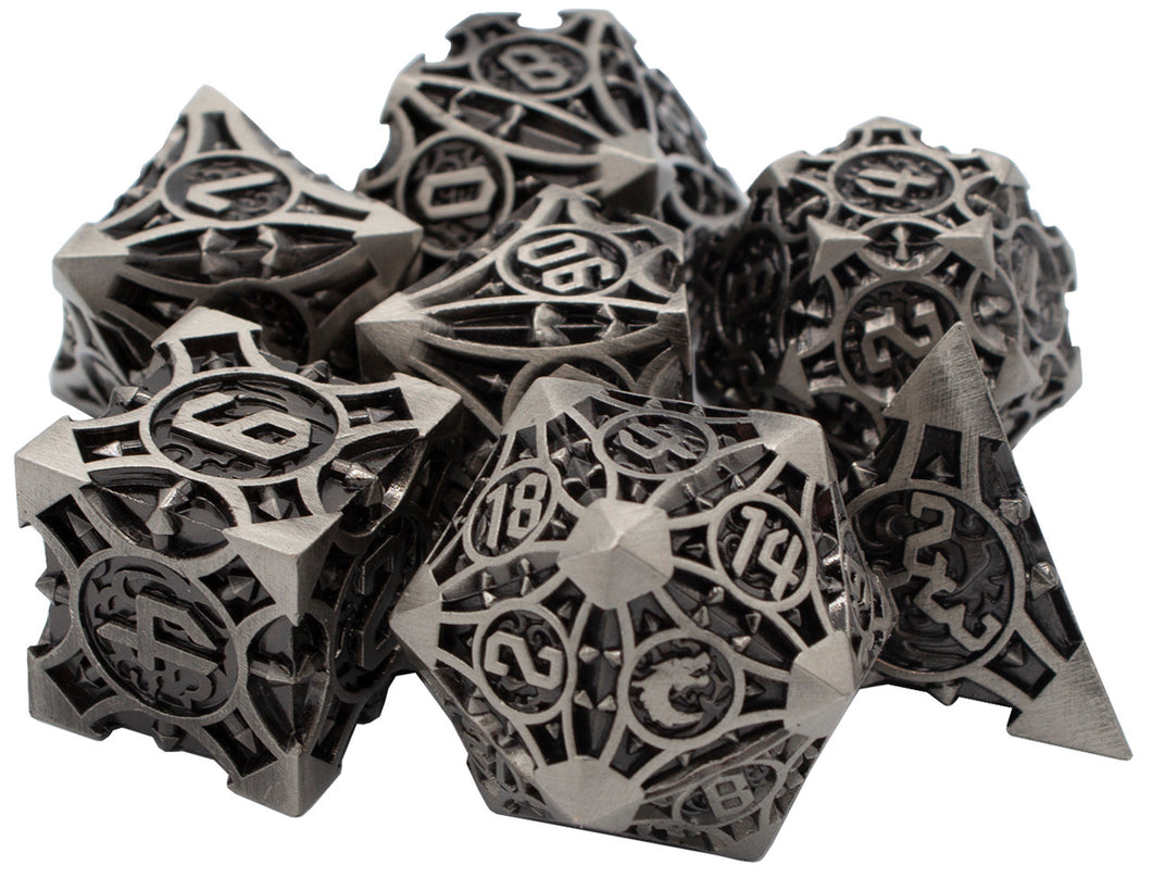Old School 7 Piece DnD RPG Metal Dice Set: Gnome Forged
